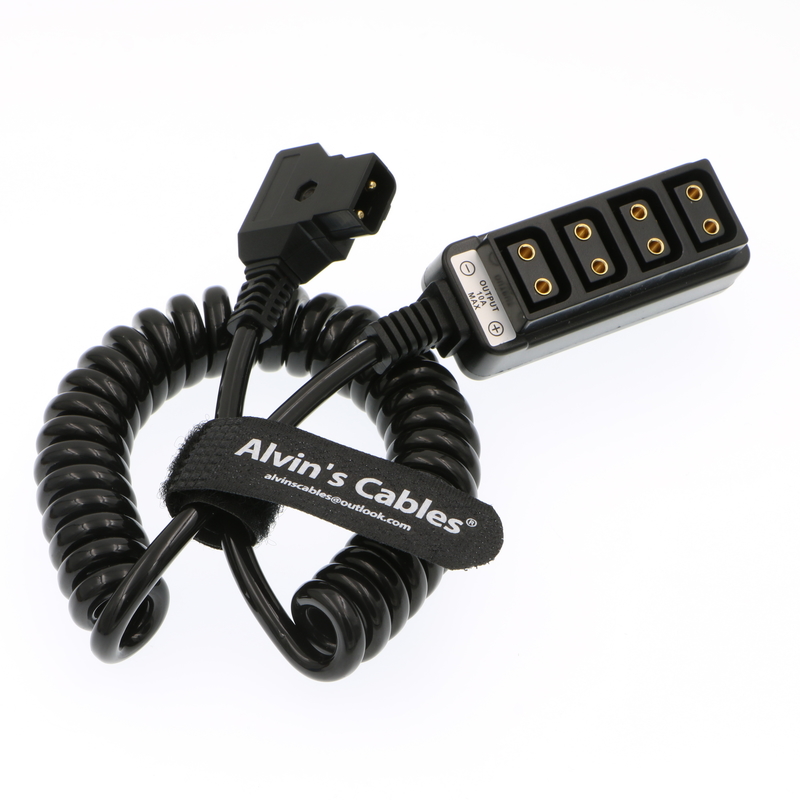 Alvin's Cables D Tap Male to 4 Port D Tap Female Coiled Splitter Cable for Anton Bauer V-Mount Battery